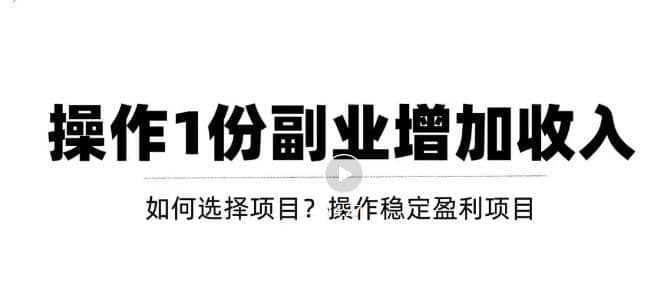 新手如何通过操作副业增加收入，从项目选择到玩法分享！【视频教程】