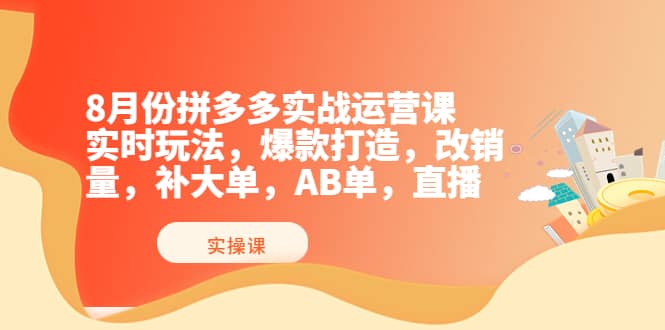 8月份拼多多实战运营课，实时玩法，爆款打造，改销量，补大单，AB单，直播