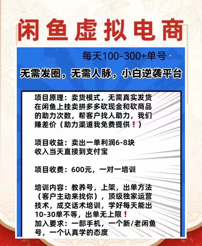 外边收费600多的闲鱼新玩法虚似电商之拼多多助力项目，单号100-300元